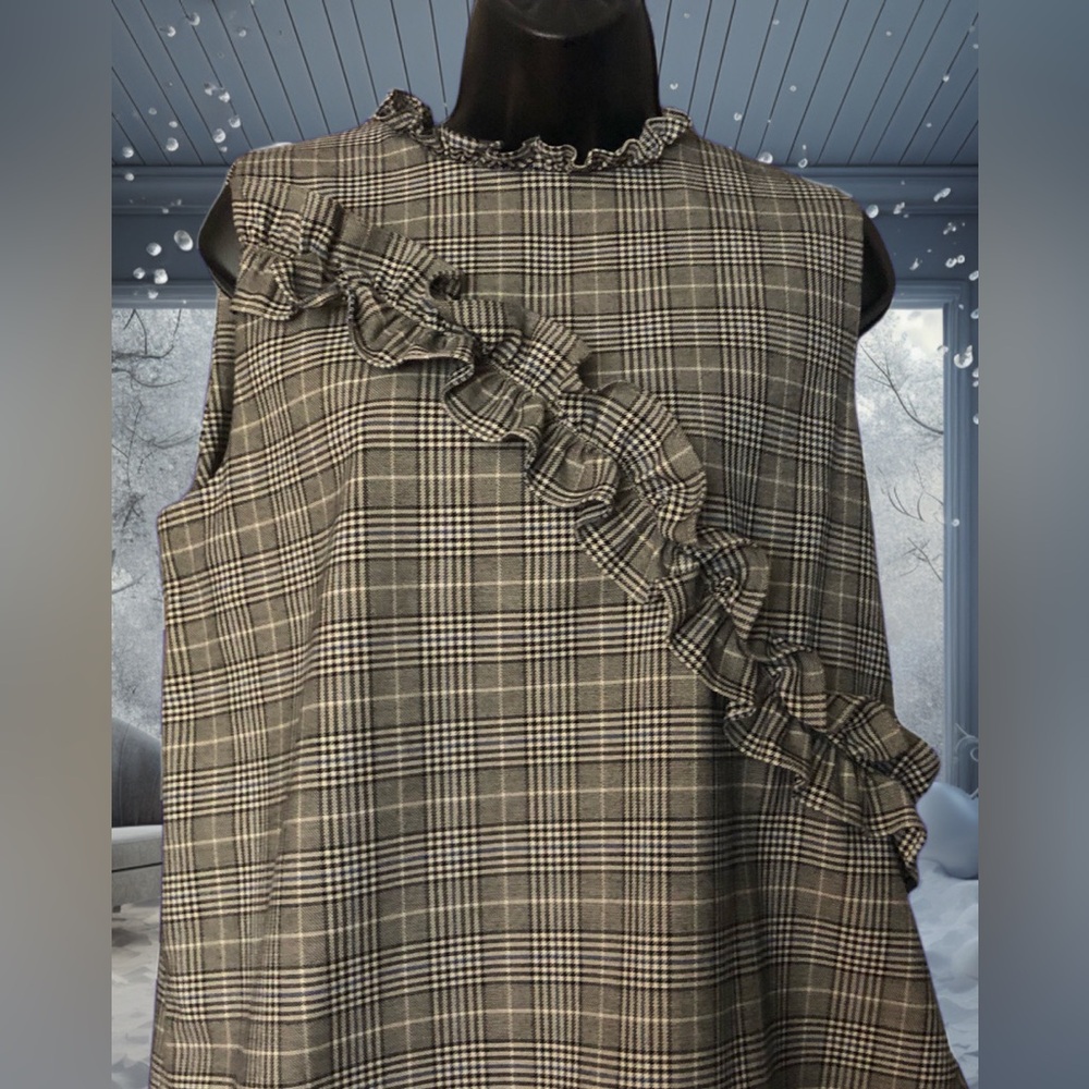 Zara size L, black/white/blue plaid, sleeveless top
